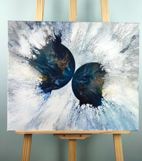 Ręcznie malowany obraz akrylowy na płótnie 50x60, Kosmos Abstrakcja