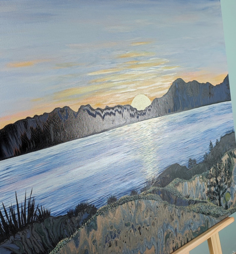 Ręcznie malowany zachód słońca na płótnie