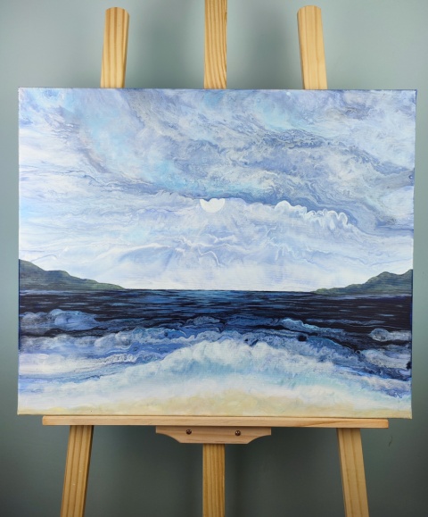 Obraz na płótnie - abstrakcyjny krajobraz przedstawiający plażę podczas księżycowej nocy