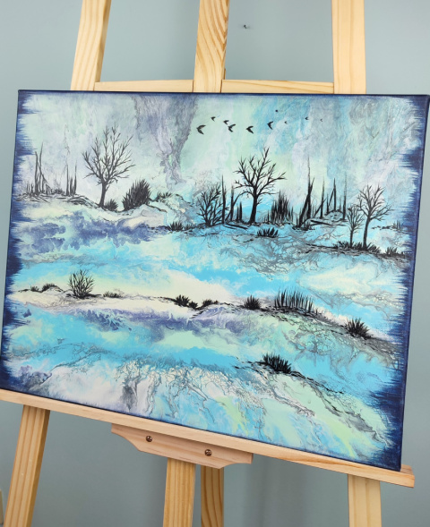 Krajobraz zima kolor niebieski