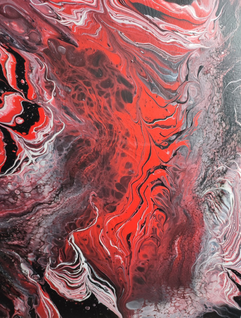 Czerwony obraz Pouring Abstrakcja