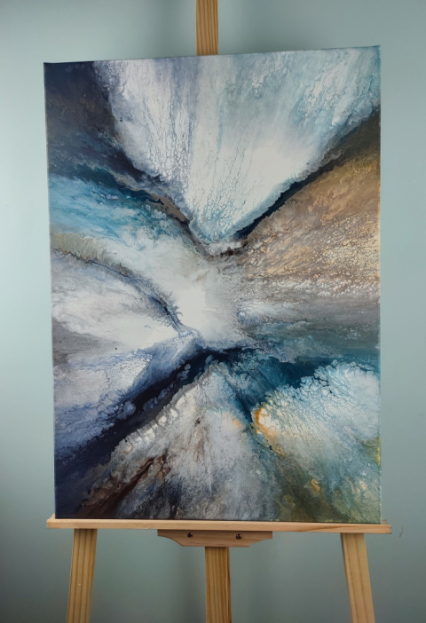 Obraz abstrakcyjny na płótnie -niebieski/brązowy