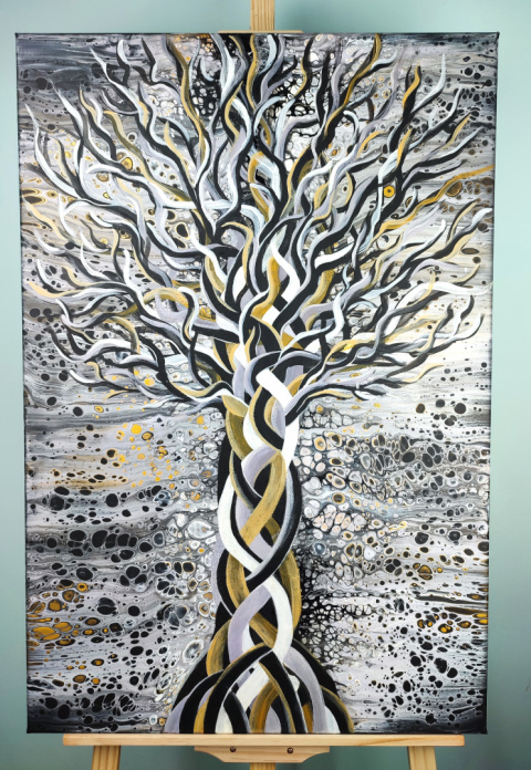 Ręcznie malowane drzewo farba akrylowa Kolor czarny biały złoty