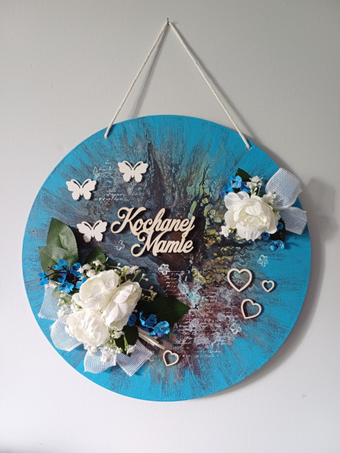 Ręcznie malowana zawieszka przyozdobiona kwiatami Prezent na dzień matki