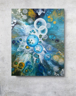 Abstrakcyjny obraz woda 40x50 cm – pouring, akryl